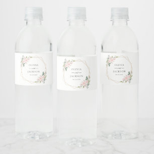 Blush Flowers, Pink Flowers, Greenery, Wedding Water Bottle Label