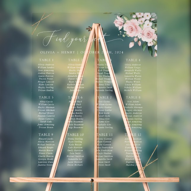 Blush Flowers, Pink Flowers, Wedding Seating Chart (Neutral)