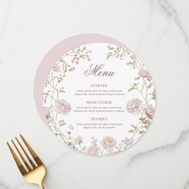 Blush Flowers Round Menu (Front/Back In Situ)
