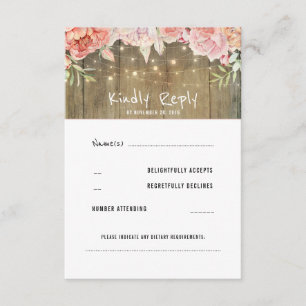 Blush Flowers Rustic String Lights Wedding RSVP