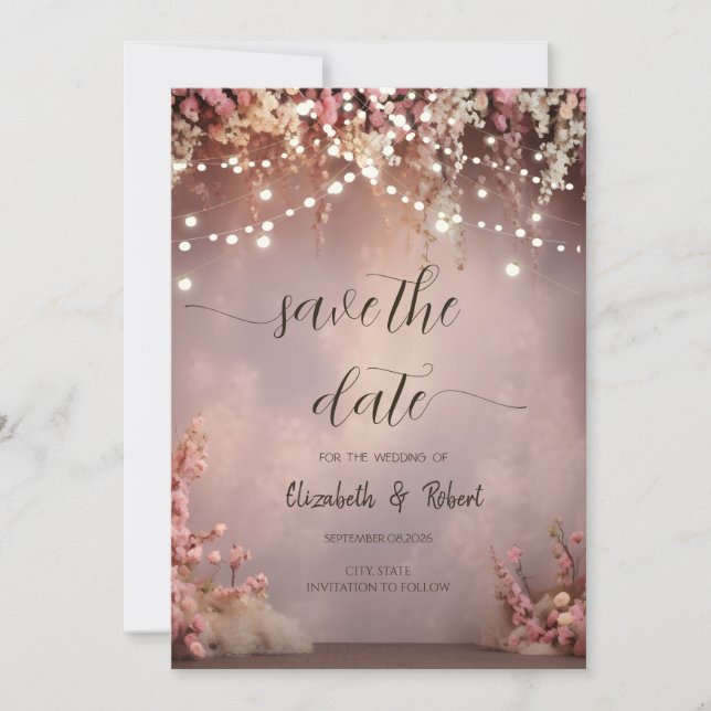 Blush Flowers String Lights Save The Date (Devant)