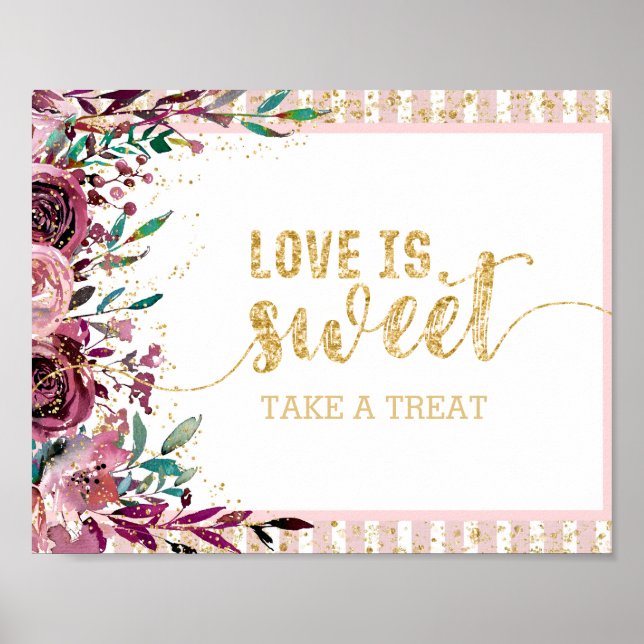 Blush Flowers Stripes Gold Confetti Love is Sweet Poster (Front)