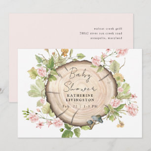 Blush Flowers Stump Baby Shower Invitation
