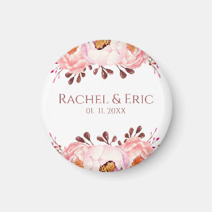 Blush Flowers with Custom Names Wedding Magnet