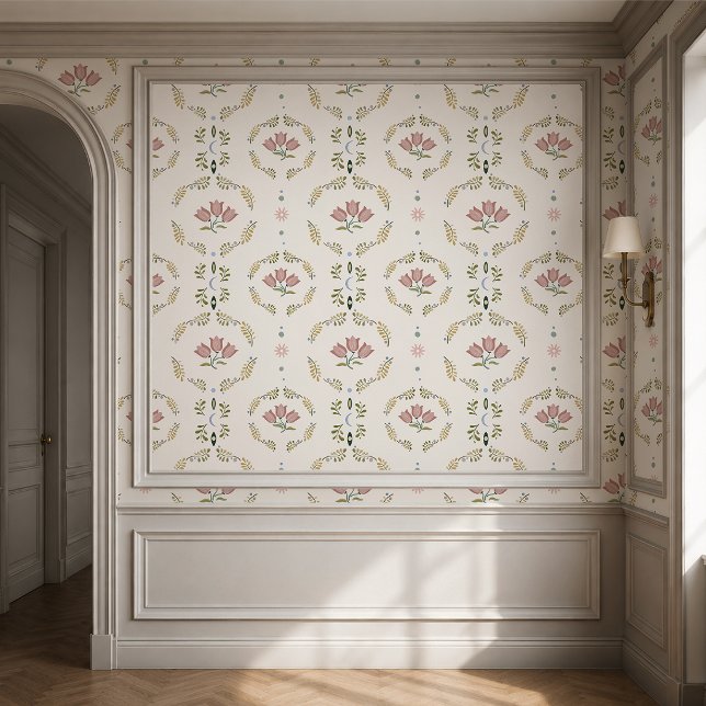 Blush Folk Floral Medallion Wallpaper (Creator Uploaded)