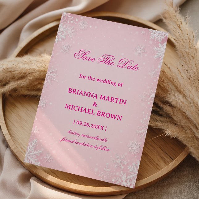 Blush Frosted Snowflake Winter Serenity Save The Date (Creator Uploaded)