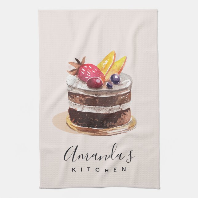 BLUSH FRUIT CAKE PATISSERIE CUPCAKE CHEF BAKERY KITCHEN TOWEL (Vertical)
