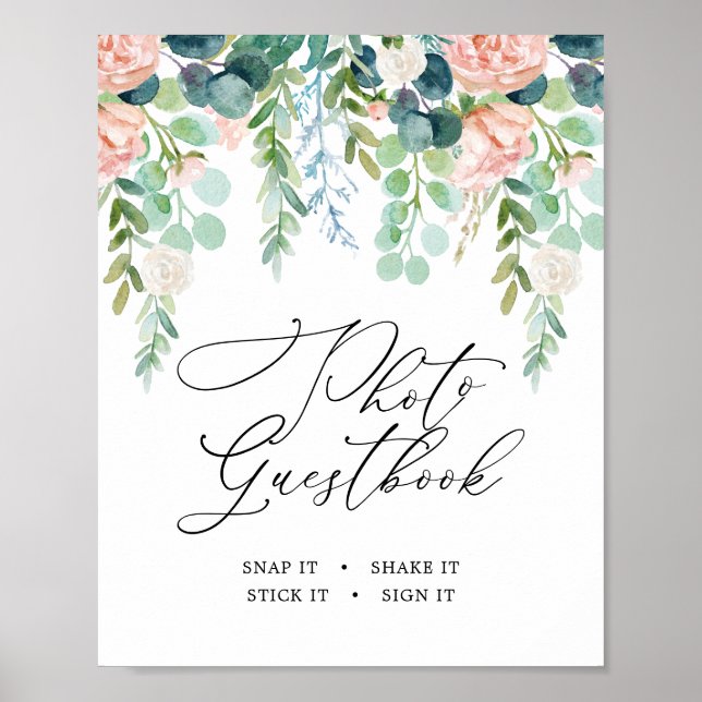 Blush Garden Baby Shower Photo Guestbook Sign (Front)