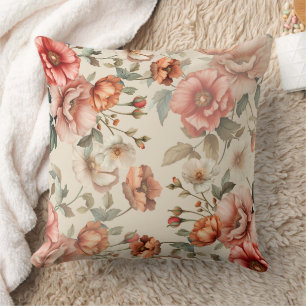 Blush Garden Bloom Vintage Floral Throw Pillow