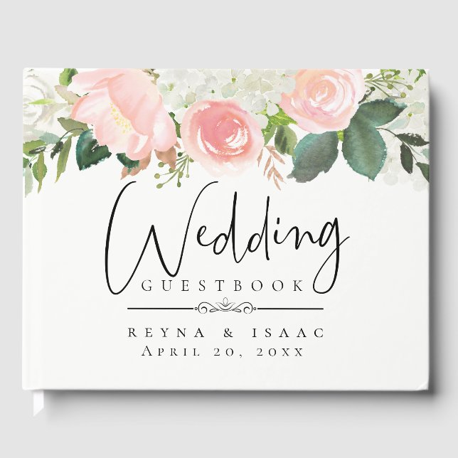 Blush Garden Floral Wedding Guest Book (Front)