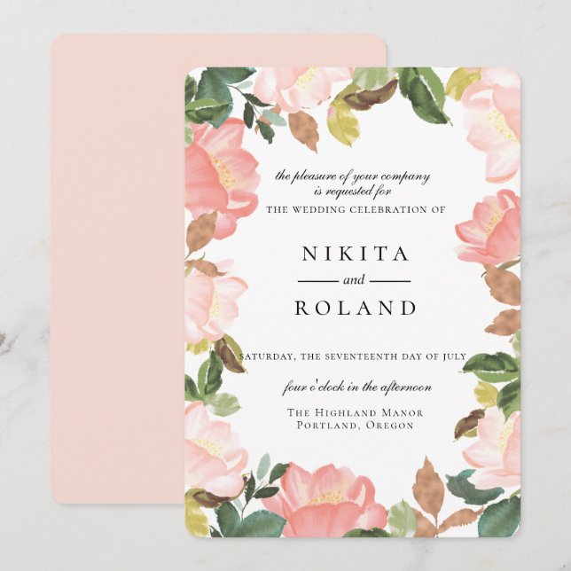 Blush Garden Floral Wedding Invitation (Front/Back)