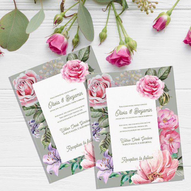 Blush Garden Romantic Floral Wedding Invitation (Blush Garden Floral Wedding Invitation | Romantic Rose Botanical Wedding Invitation Card)