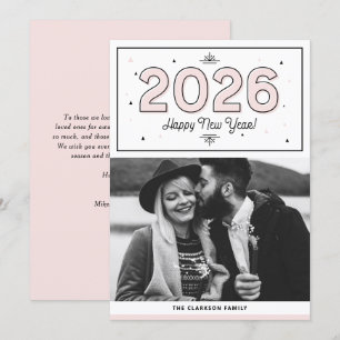 Blush Geometric Typography Photo Happy New Year Holiday Card