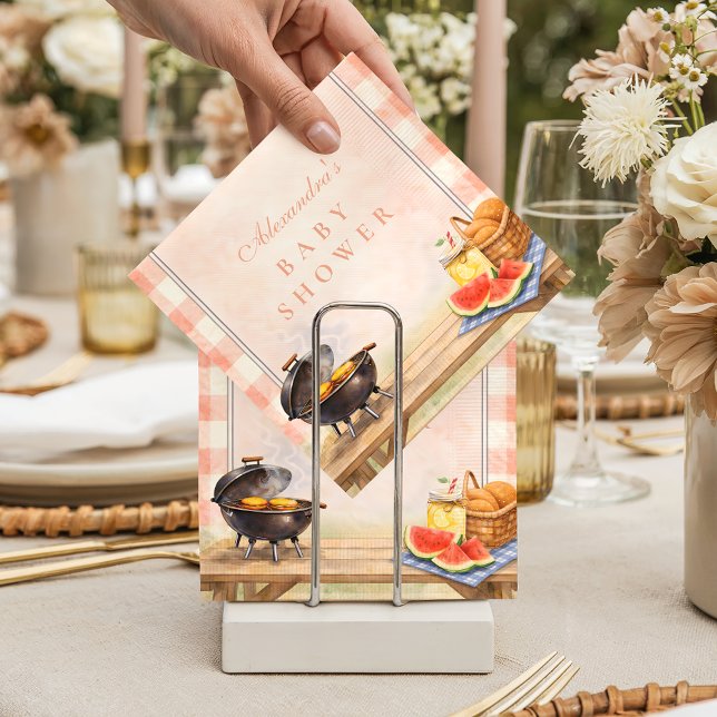 Blush Gingham Baby Q Baby Shower Napkin (Creator Uploaded)