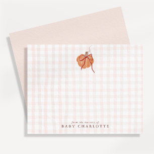 Blush Gingham Little Pumpkin Nursery Note Card