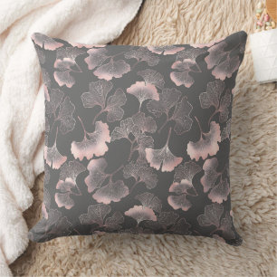 Blush Ginkgo Luxe – Gold Botanical on Black (10) Throw Pillow