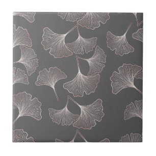 Blush Ginkgo Luxe – Gold Botanical on Black (4) Tile