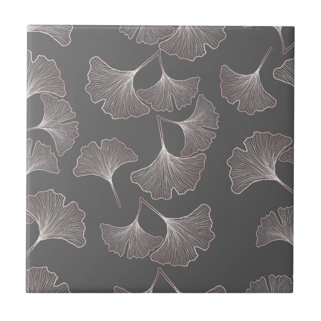 Blush Ginkgo Luxe – Gold Botanical on Black (4) Tile (Front)
