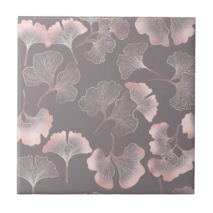 Blush Ginkgo Luxe – Gold Botanical on Black (5) Tile