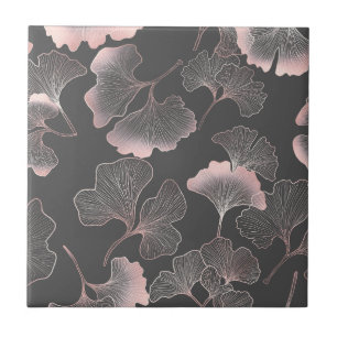 Blush Ginkgo Luxe – Gold Botanical on Black (7) Tile