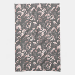 Blush Ginkgo Luxe – Gold Botanical on Black Kitchen Towel