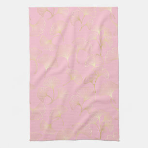 Blush Ginkgo Luxe – Gold Botanical on Pink (2) Kitchen Towel