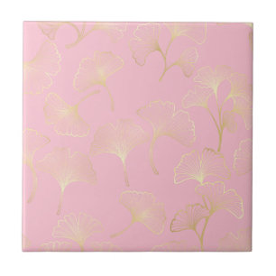 Blush Ginkgo Luxe – Gold Botanical on Pink (2) Tile