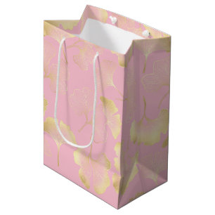 Blush Ginkgo Luxe – Gold Botanical on Pink (5) Medium Gift Bag
