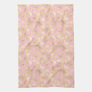 Blush Ginkgo Luxe – Gold Botanical on Pink (6) Kitchen Towel
