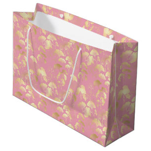 Blush Ginkgo Luxe – Gold Botanical on Pink (7) Large Gift Bag