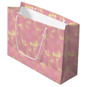 Blush Ginkgo Luxe – Gold Botanical on Pink Large Gift Bag