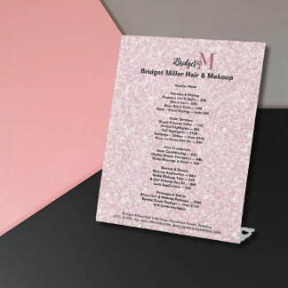 Blush Glitter Beauty salon monogram Price List  Pedestal Sign