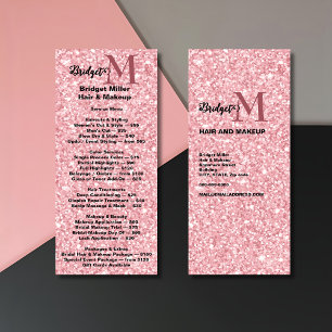 Blush Glitter Beauty salon monogram Price List  Rack Card
