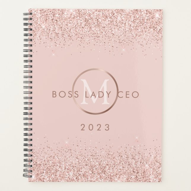 Blush Glitter Boss Lady CEO Personalized 2022 Planner (Front)