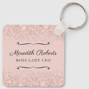 Blush Glitter Boss Lady CEO Personalized Keepsake Keychain
