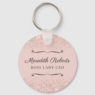 Blush Glitter Boss Lady CEO Personalized Keepsake Keychain