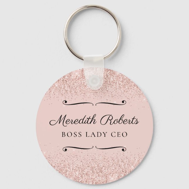 Blush Glitter Boss Lady CEO Personalized Keepsake Keychain (Front)