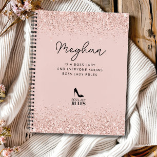 Blush Glitter Boss Lady Rules Personalized Notebook