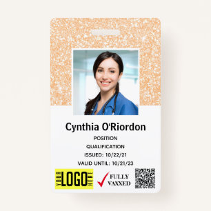 Blush Glitter Clinical Photo ID QR Barcode Badge