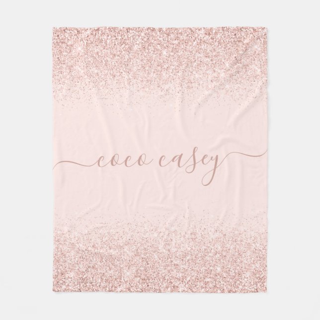Blush Glitter Elegant Typography Name Fleece Blanket (Front)