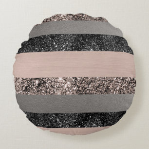 Blush Glitter Glam Stripes #1 #shiny Round Pillow