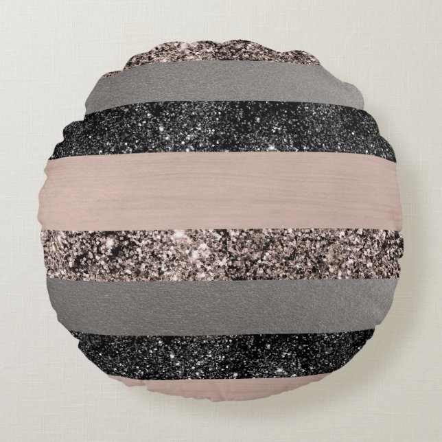 Blush Glitter Glam Stripes #1 #shiny Round Pillow (Front)