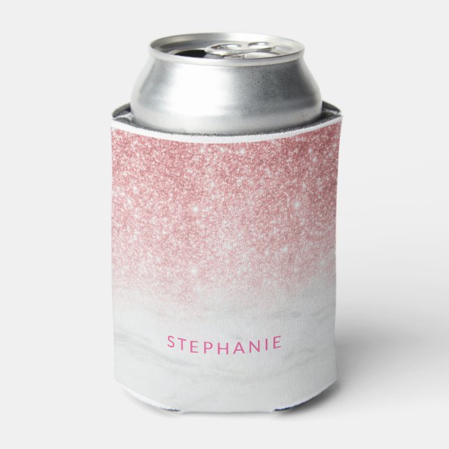 Blush Glitter Marble Custom Name Cooler (Can Front)