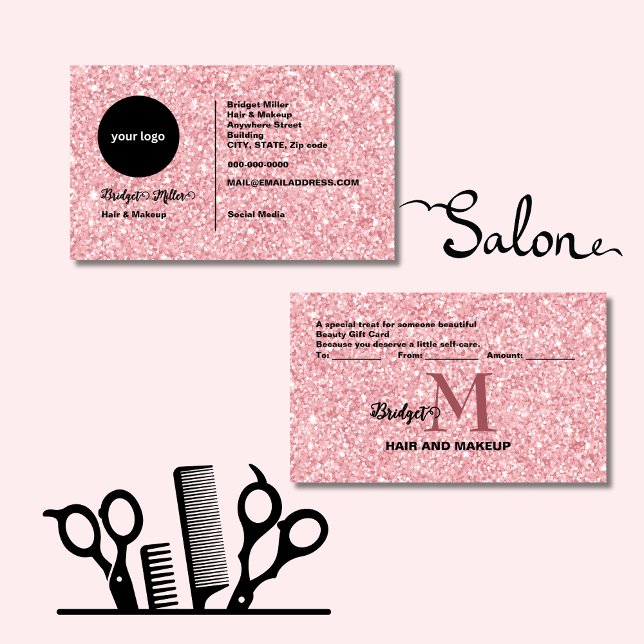 Blush Glitter Monogram Hair & Makeup Gift card (Creator Uploaded)