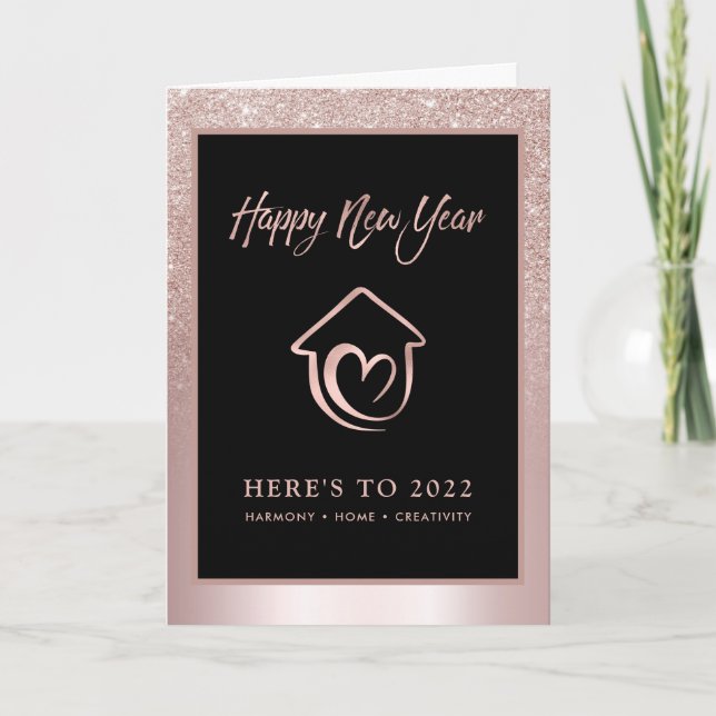 Blush Glitter Numerology Prediction New Year 2022 Holiday Card (Front)