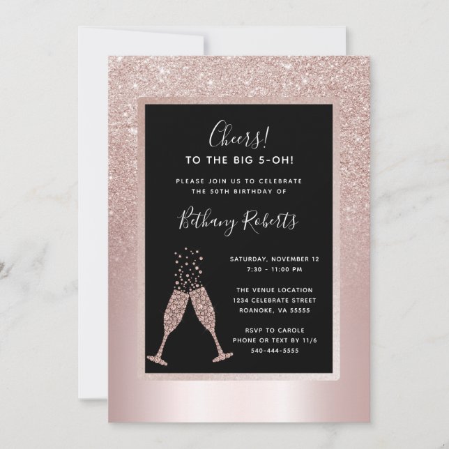Blush Glitter Ombre 50th Birthday Party Invitation (Front)