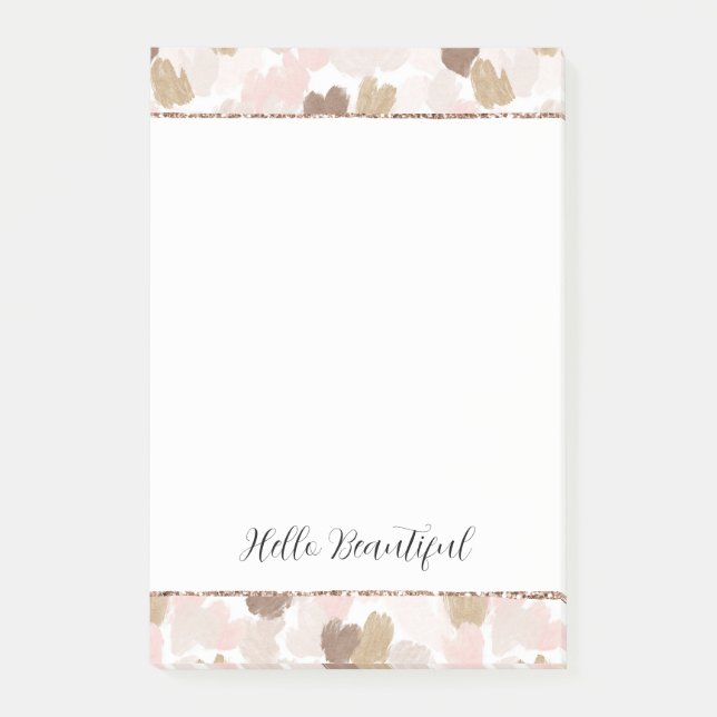 Blush Glitter Pink Cream Brown Hearts Post-it Notes (Front)
