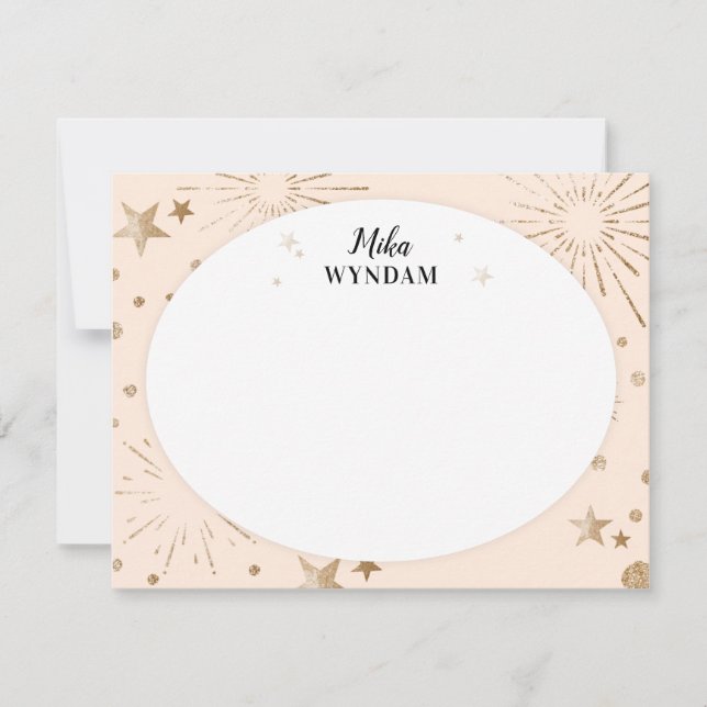Blush Glitter Stars and Fireworks Note Card (Front)