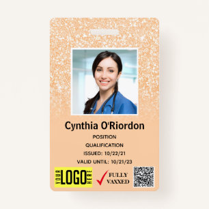Blush Glitter Technician Photo ID QR Barcode Badge