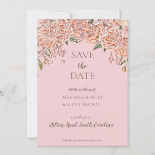 Blush Glittery Floral Save-the-Date Invitation 